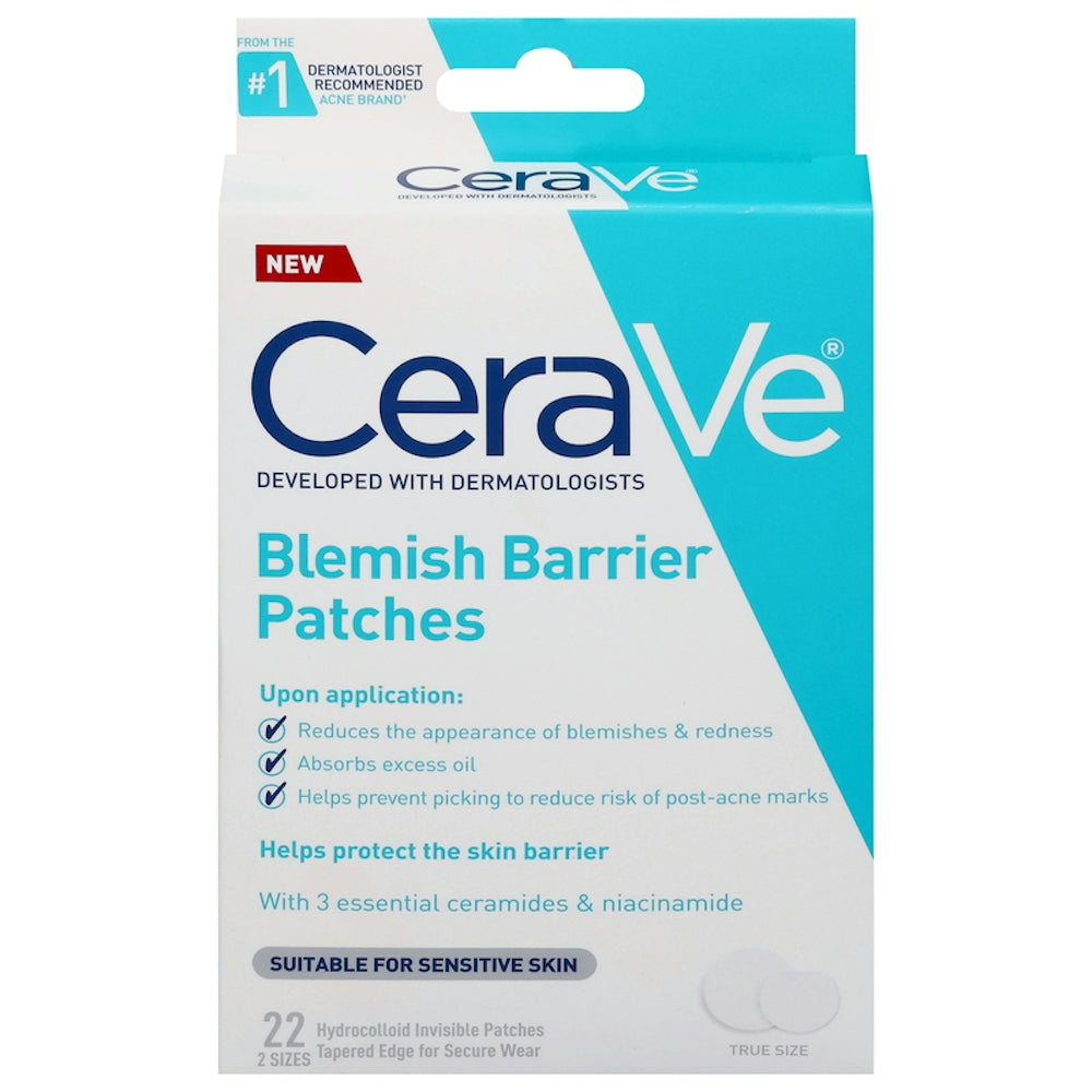 CeraVe Hyfrocolloid Blemish Barrier Patches - Overnight Acne Treatment 2 Sizes 22 ct