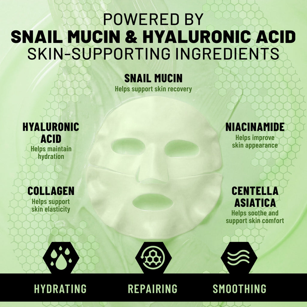 Bio-Collagen Hydrogel Face Mask, Hydrating & Repairing Mask with Snail Mucin & Hyaluronic Acid, 6 Masks