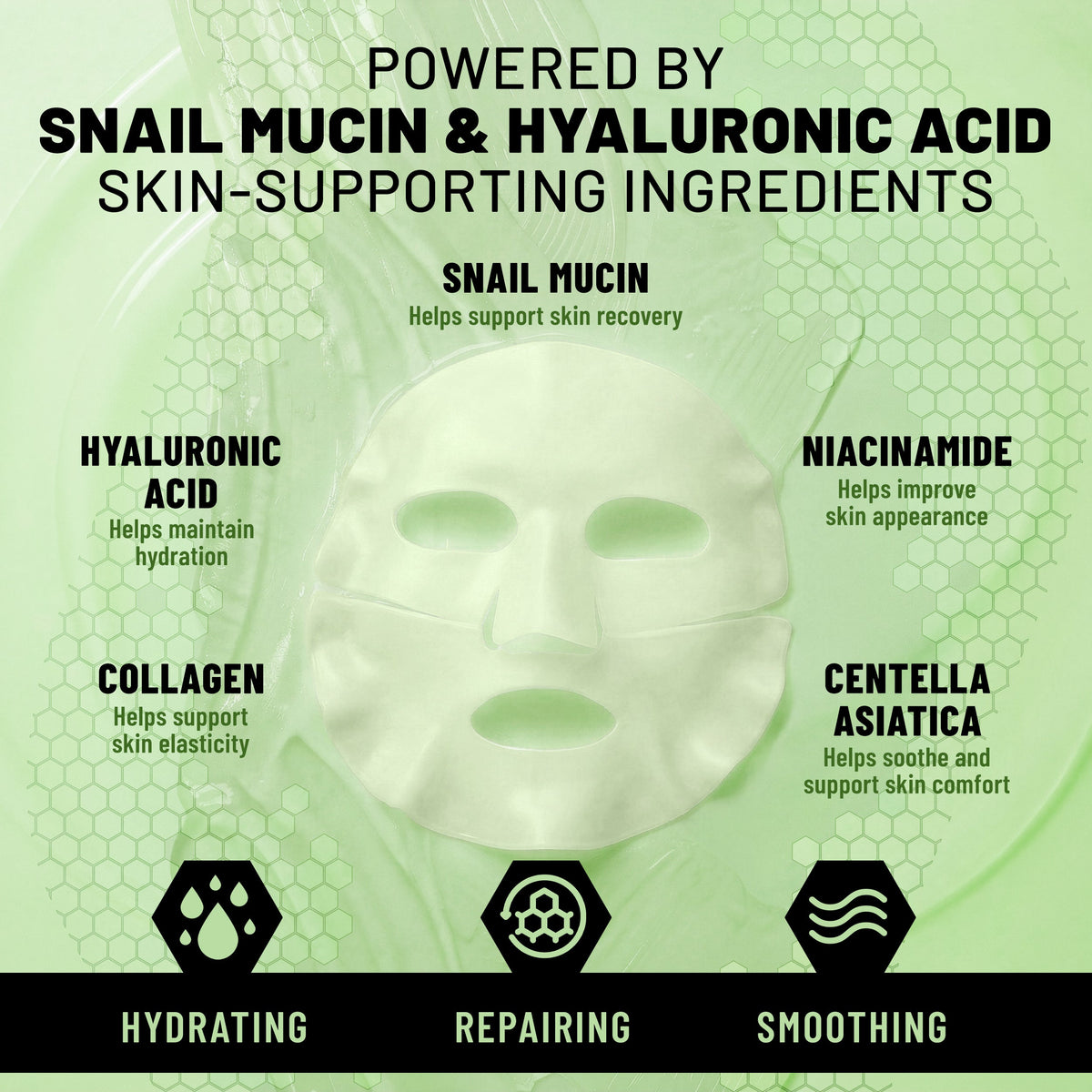 Bio-Collagen Hydrogel Face Mask, Hydrating & Repairing Mask with Snail Mucin & Hyaluronic Acid, 6 Masks