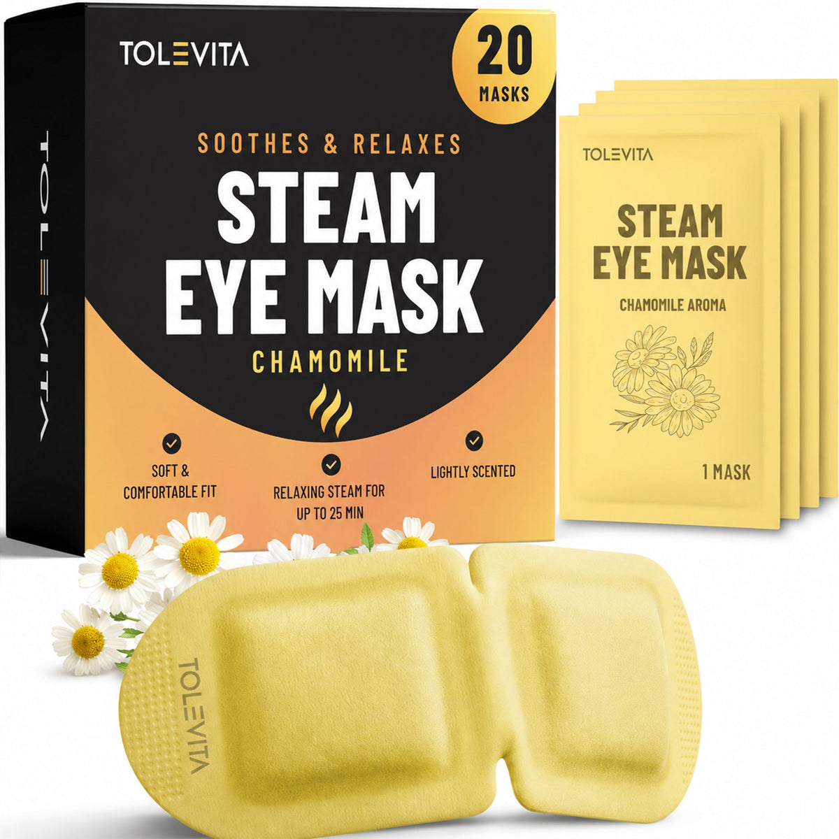 Steam Eye Mask, Self-Heating & Soothing Eye Mask for Relaxation & Eye Fatigue Relief with Lavender, Mint, Jasmine & Chamomile, 20 Masks
