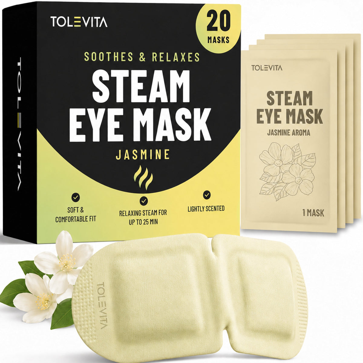 Steam Eye Mask, Self-Heating & Soothing Eye Mask for Relaxation & Eye Fatigue Relief with Lavender, Mint, Jasmine & Chamomile, 20 Masks