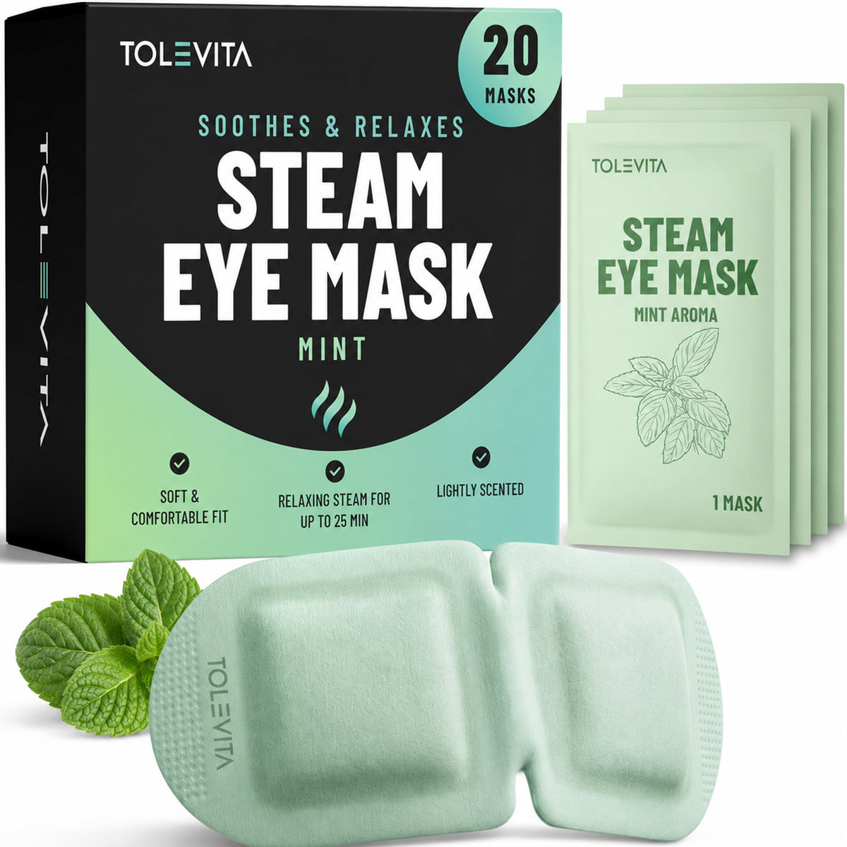 Steam Eye Mask, Self-Heating & Soothing Eye Mask for Relaxation & Eye Fatigue Relief with Lavender, Mint, Jasmine & Chamomile, 20 Masks